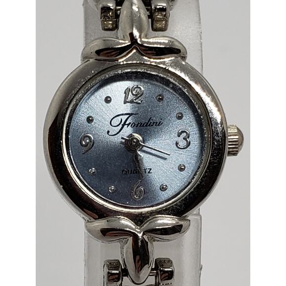 Fondini women\'s watch. Blue iridescent face. Silver metal band with blue beads main image 5